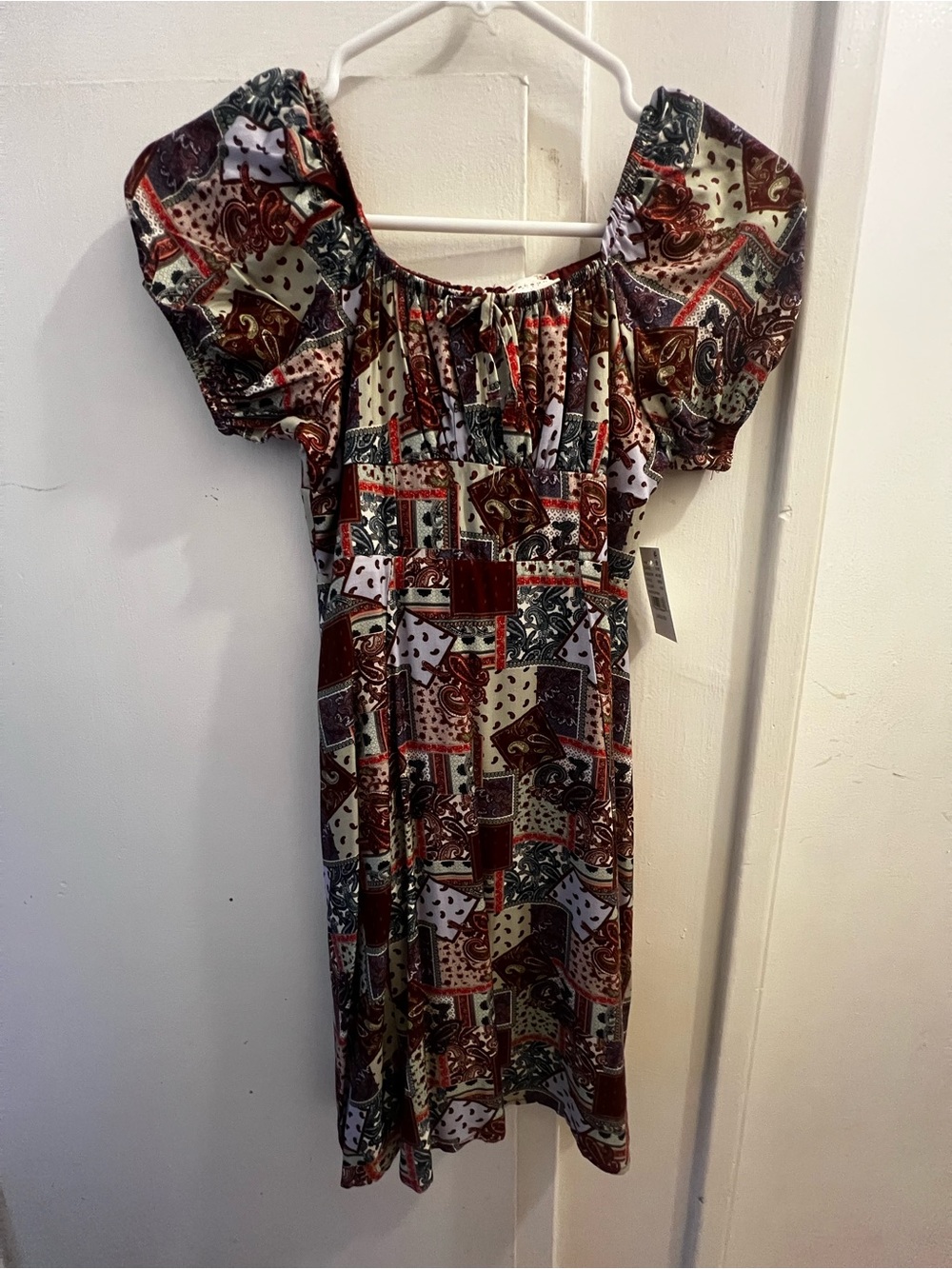 PacSun Patchwork Midi Dress in Red, Cream, Black